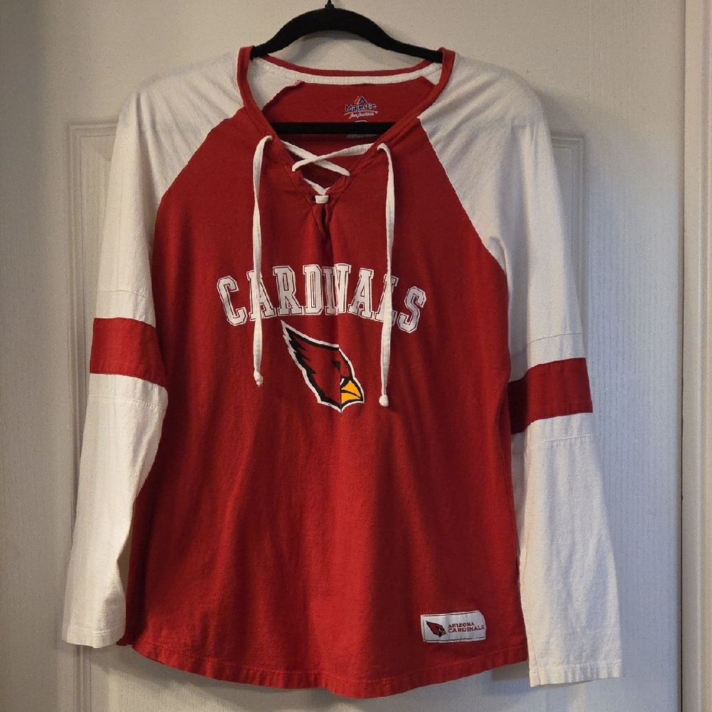 Majestic Red and White Cardinals Lace-Up Shirt